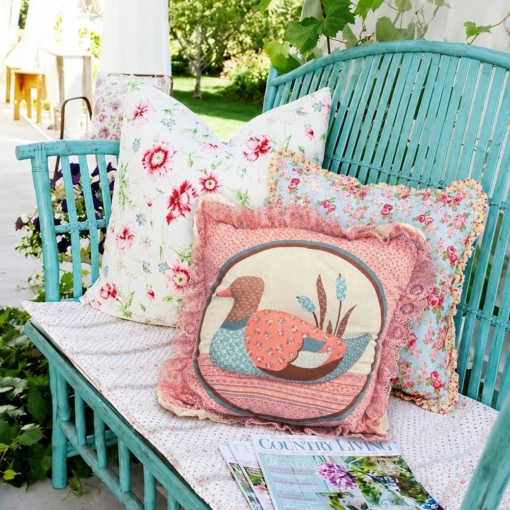Unbranded Decorative Pillow Unisex OS Pink Duck Folk Art Lace Ruffle Cottagecore